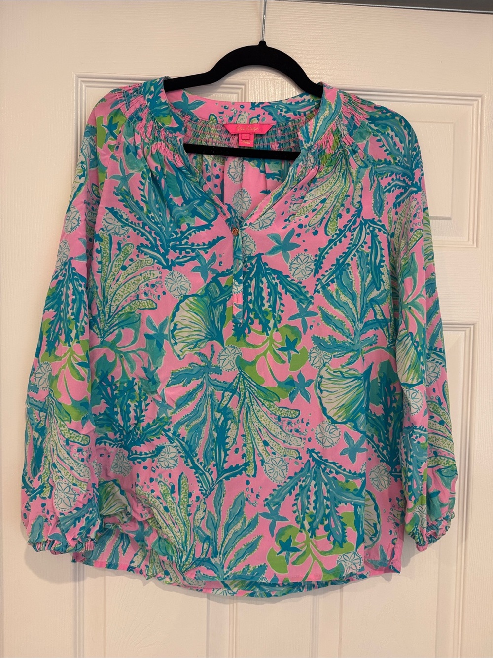 Lily Pulitzer Vibrant Pink Tropical Print Women's Blouse